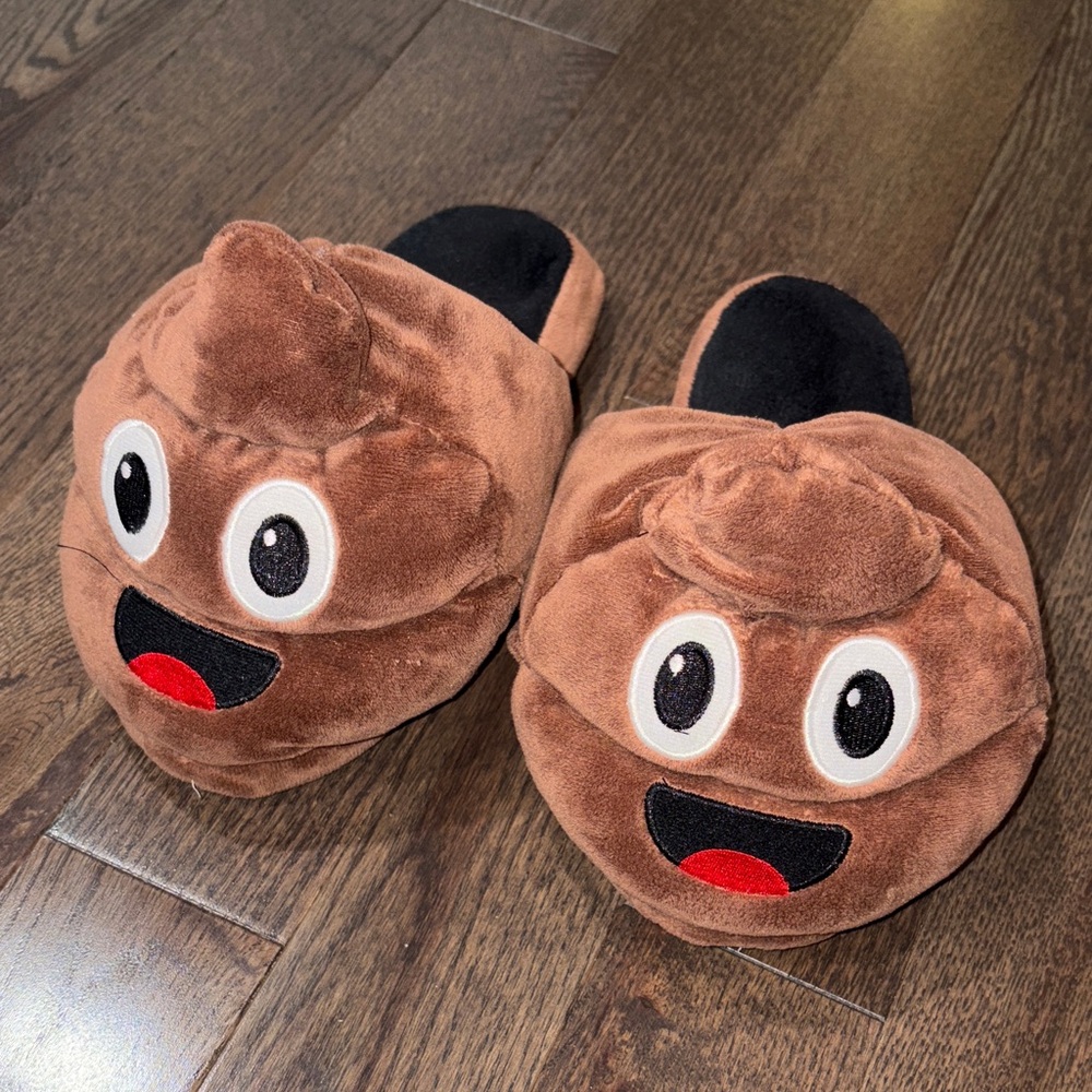 Brown Poop Emoji Plush Slippers